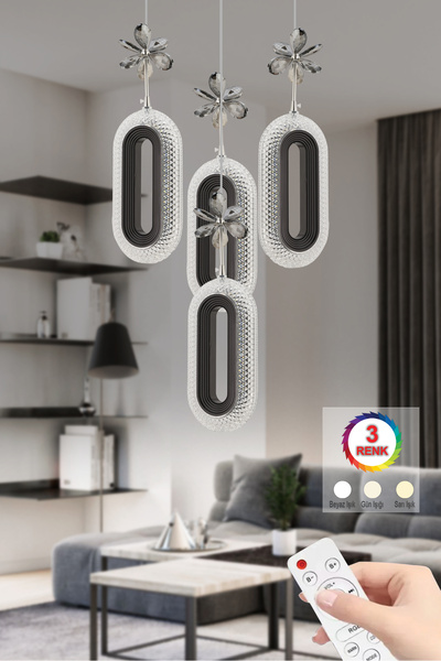 İstanbul Avize İstanbul Avize Led Alfa 4'lü Siyah Kumandalı 3 Renk Ledli Mode...