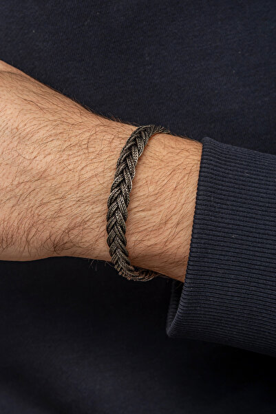 ALYANSEVİM Saç Örgüsü Hasır 925 Gümüş Bileklik Künye