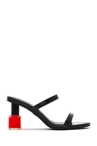 Derimod Women's Black Thick Heeled Slippers 25Sfd 444118