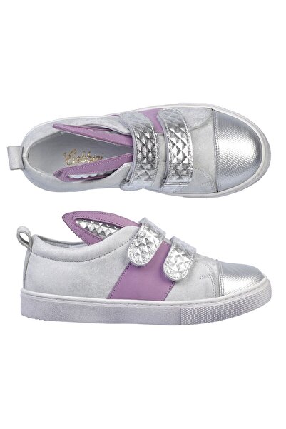 Bebbini Kulaklı Gümüş-Lila Cırtlı Deri Ortopedik Kız Çocuk Spor Ayakkabısı