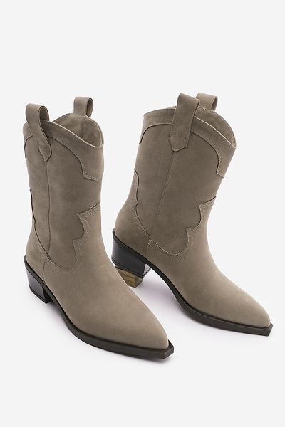 Marjin Mink Suede Women's Western Boots - Pointed Toe and Stitching Detail
