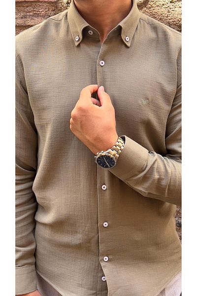 Fitmens Slim Fit Long Sleeve Muslin Cotton Comfortable Breathable Fabric with Collar Buttoned Bottom Gift Boxed Men's