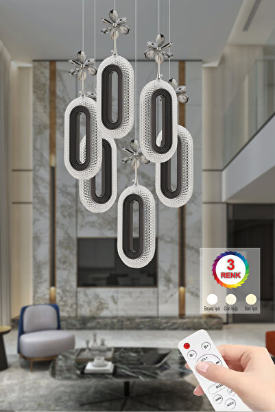 İstanbul Avize İstanbul Avize Led Alfa 6'li Siyah Kumandalı 3 Renk Ledli Mode...