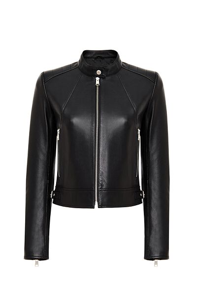 Derimod Missy Women's Black Short Leather Jacket 25Sge53081M
