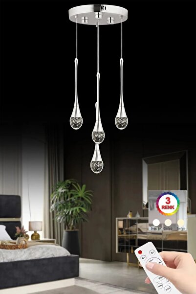 İstanbul Avize İstanbul Avize Mercure 4'lü Gümüş Ledli Kumandalı 3 Renk Moder...