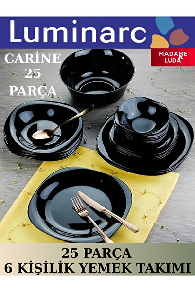 MADAME LUDA Luminarc Carine Noir Siyah 25 Parça 6 Kişilik Yemek Takımı.(SERVİ...