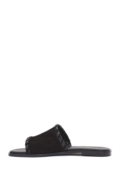 Derimod Women's Black Suede Leather Slippers 25Sfd 152110