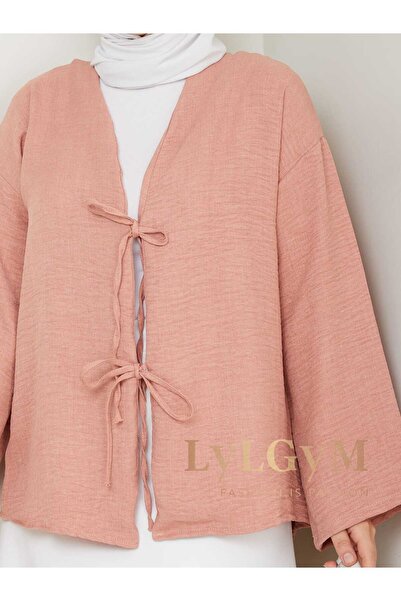 LyLGyM FASSION IS PASSION Cămașă kimono Sofia din in pentru femei, roz pudrat...
