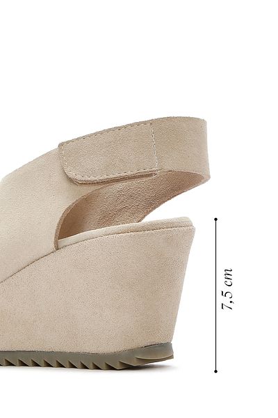 Derimod Women's Beige Back Strap Wedge Heeled Shoes Suede Genuine Leather Sandals 25Sfd141010