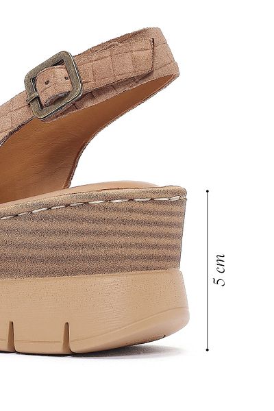 Derimod Women's Powder Ankle Buckle Wedge Heeled Shoes Genuine Leather Comfort Sandals 25Sfd341810