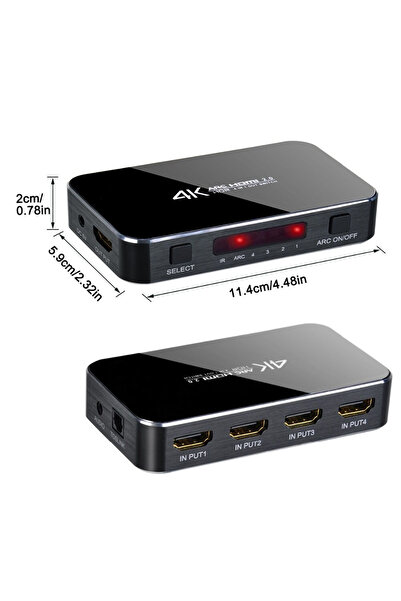 HOPE R HOPE R HDMI Switch 4 inputs 1 HDMI and audio output, remote control, HDR+ARC supports 3D and UHD 4K, black
