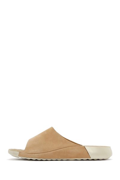Derimod Women's Beige Nubuck Leather Comfort Slippers 25Sfd5011V3