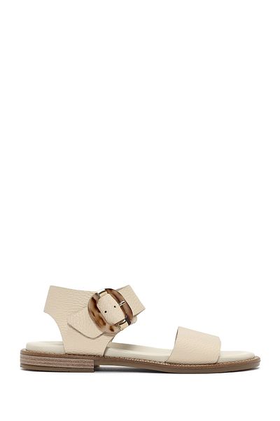 Derimod Women's Cream Buckle Genuine Leather Sandals 25Sfd2011Ft
