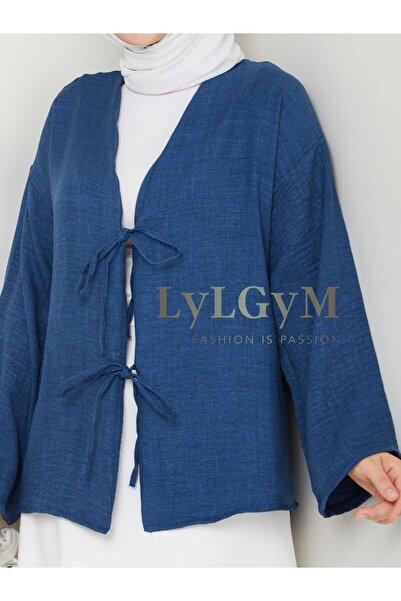 LyLGyM FASSION IS PASSION Cămașă kimono din in Sofia pentru femei, cu șiretur...