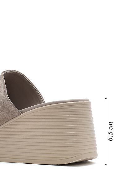 Derimod Women's Gray Wedge Heeled Suede Leather Slippers 25Sfd 181010
