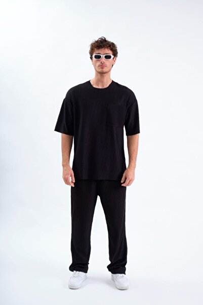 ATKGİYİM قميص رجالي أسود عالي الجودة مع جيوب واسعة وفضفاضة