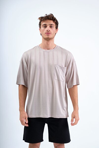 ATKGİYİM تي شيرت رجالي رمادي اللون مع جيوب فضفاضة