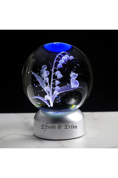 keyfim shop Sevimli Kedi Temalı 3D Renkli Işıklı Cam Küre