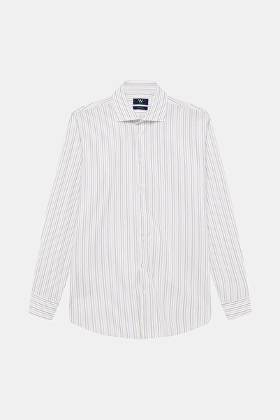 W Collection BEYAZ UZUN KOLLU ÇİZGİLİ GÖMLEK