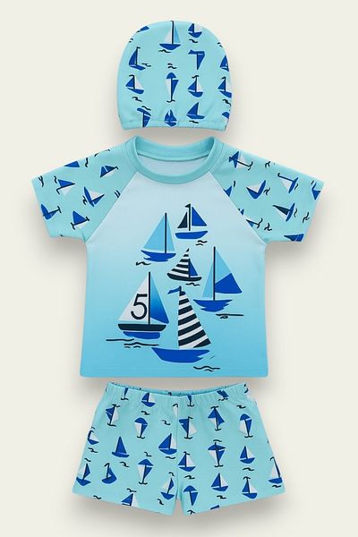 My Kids Wear Boy's Patterned 3-Piece Swimsuit Set 2-12 Years 11991