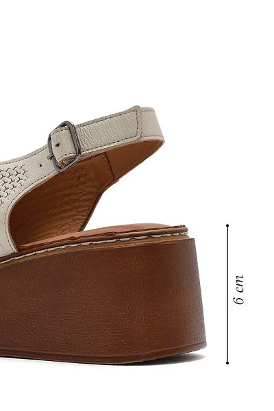 Derimod Women's Cream Ankle Strap Printed Wedge Heeled Leather Comfort Sandals 25Sfd 342126