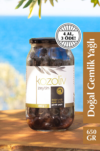 kozoliv Doğal Gemlik Çeşidi Yağlı Siyah Zeytin 650 gr Cam Kavanoz