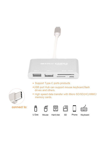 HOPE R Hub 5 in 1 USB 3.1 Type-C la USB 3.0, 1 x USB 2.0, 1 x micro USB, 1 x SD card, 1 x TF, HOPE R