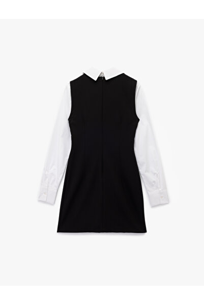 Koton Φόρεμα με μακρυμάνικο πουκάμισο με λεπτή εφαρμογή με λεπτομέρεια αντίθεσης