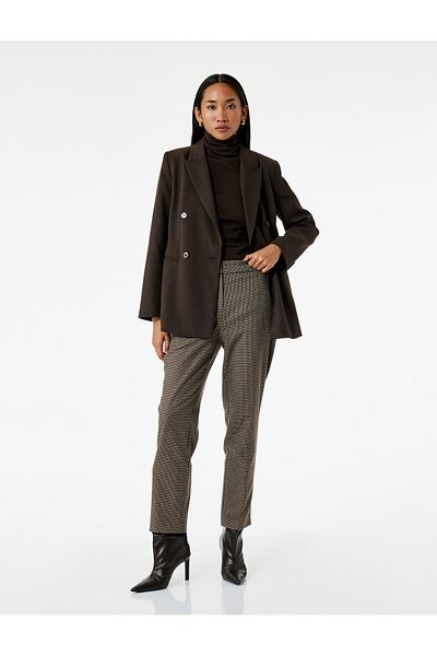 Koton Regular Fit Normal Waist Plaid Cigarette Trousers