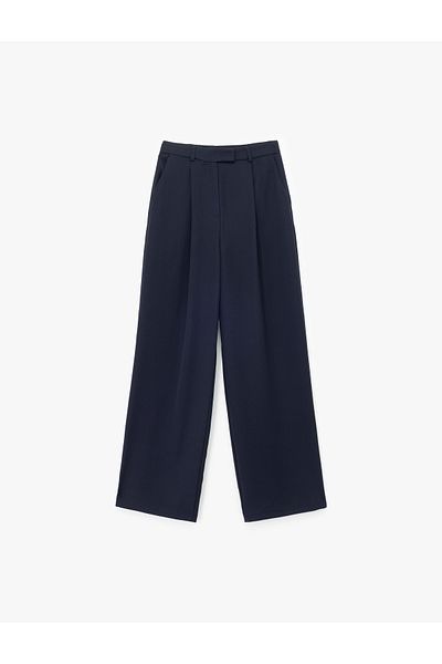 Koton High Waist Palazzo Fabric Trousers with Pile Detail Pockets
