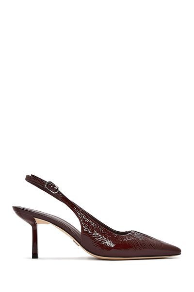 Derimod Women's Burgundy Open Back Thin Heeled Leather Shoes 25Sfd120916