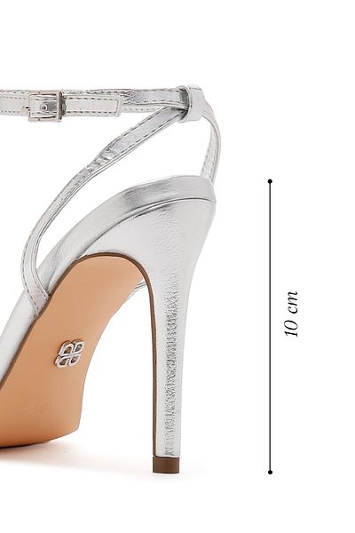 Derimod Women's Gray Ankle Strap Metallic High Thin Heels Evening Dress Shoes Sandals 25Sfe491532