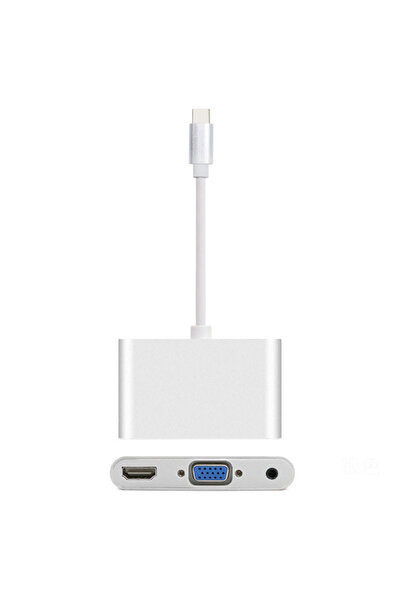 HOPE R 3 in 1 USB 3.1 type C hub to HDMI 4K, VGA, audio for Samsung, Mackbook, silver