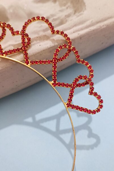 New Obsessions Red Rated Heart Detailed Party Crown Heart Crown