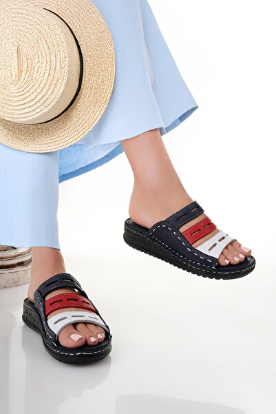 Deripabuc Hakiki Deri Lacivert Kadın Deri Terlik Dp16-0302