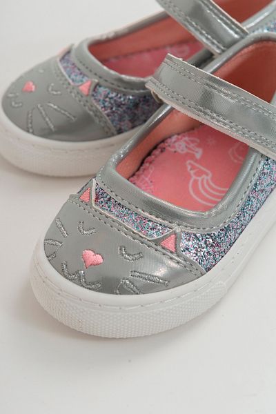 mnpc Girl's Gray Orthopedic Supported Ballerinas with Cat