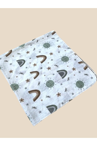 miço kids Baby Muslin Cover 80X90 cm - Sun, Rainbow and Flower Patterned 100% Cotton