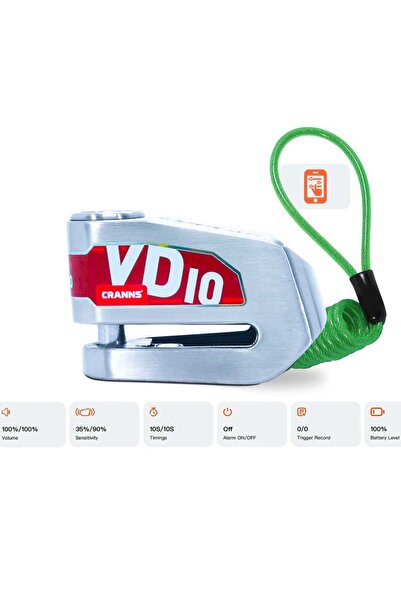 Cranns VD10 Alarmlı Disk Kilidi Bluetooth App Kontrollü 304 Paslanmaz SRA Ser...