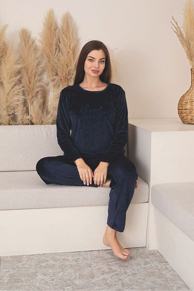 Asel French Velvet Navy Blue Pajama Set