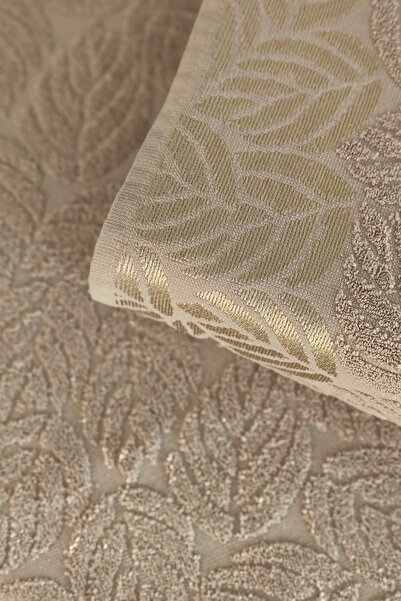 Sevim 2-Piece Jacquard Leaf Patterned 100% Cotton Hand Face Towel-50X90Cm-Cappuccino