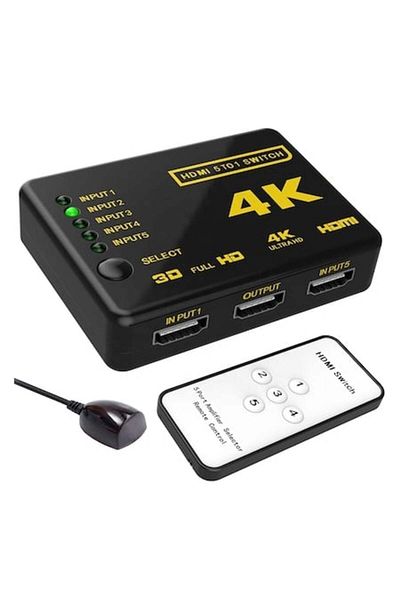 HOPE R HDMI 2.0 switch HDCP 2.2, 4Kx2K@60Hz, RGB 4:4:4, HDR10, 5 inputs 1 output, IR remote control, black, H