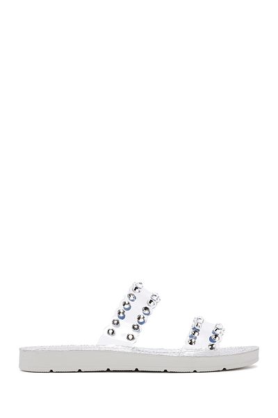 Derimod Women's Silver Transparent Stone Slippers 25Sfe4600Pv
