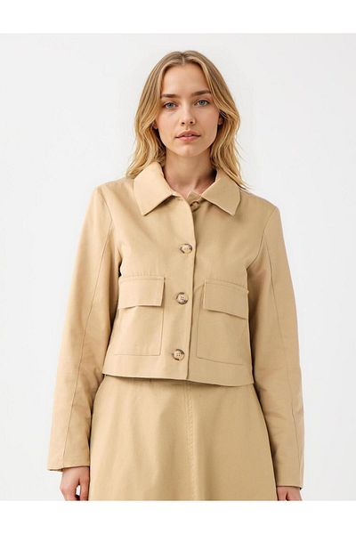 Jimmy Key Camel Hair Straight Cut Shirt Collar Long Sleeve Gabardine Jacket