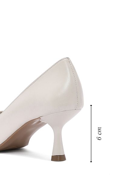 Derimod Women's Cream Thin Short Heeled Genuine Leather Heeled Shoes Stiletto 25Sfd132318