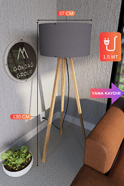 GÖKDAĞ GROUP 3 Ayaklı MEGA BOY Tripod Lambader Abajur Antrasit Gri Kumaş Başlık