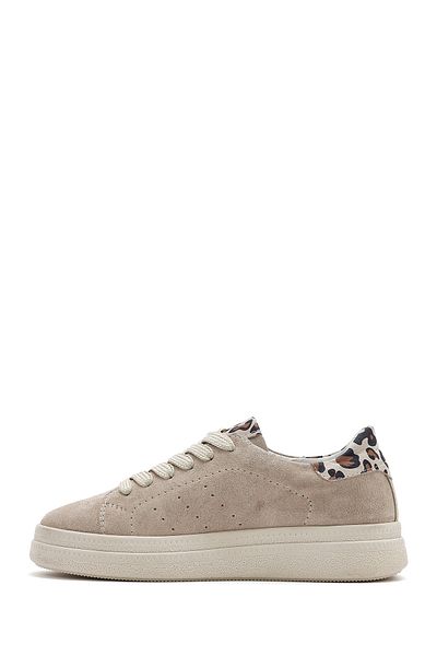 Derimod Women's Beige Lace-Up Suede Leather Sneaker 25Sfd 510710