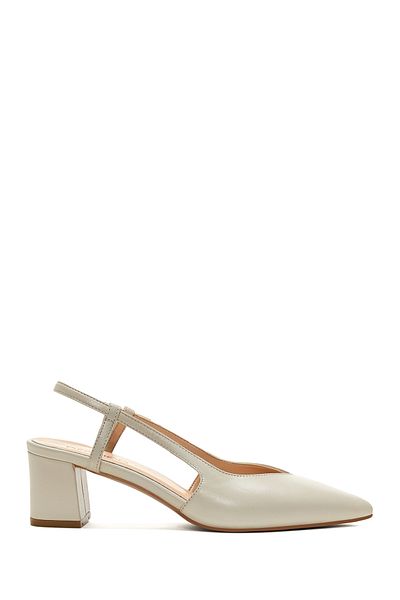 Derimod Women's Beige Open Back Heeled Leather Shoes 25Sfd 160018