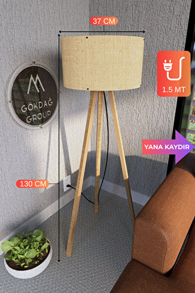 GÖKDAĞ GROUP 3 Ayaklı MEGA BOY Tripod Lambader Abajur Hasır Kumaş Başlık