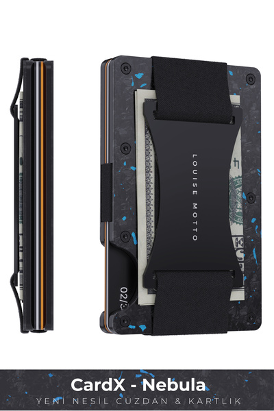 Louise Motto Forged Carbon Wallet & Card Holder - Cardx Nebula Straps (Blue) Series