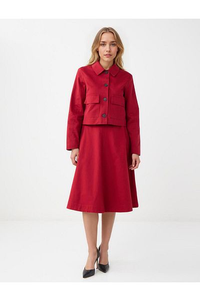 Jimmy Key Burgundy Straight Cut Shirt Collar Long Sleeve Gabardine Jacket